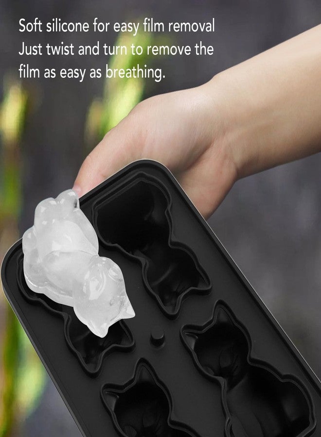 CHEOTIME 2 Pcs 3d Cat Ice Cube Mold, Cat Shaped Silicone Ice Cube Tray With Lid 4 Compartments Cat Shaped Ice Molds, Easy Release, Sturdy Ice Maker For Beverages, Coffee And Cocktails(Grey) - Image 3